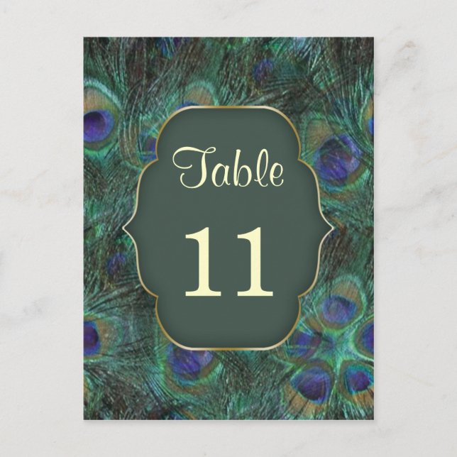 Green purple peacock Table number Postcard (Front)