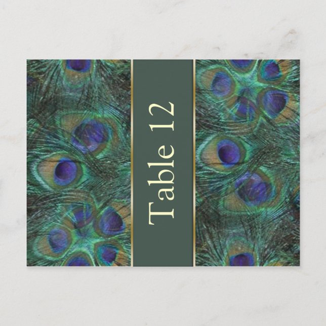 Green purple peacock Table number Postcard (Front)