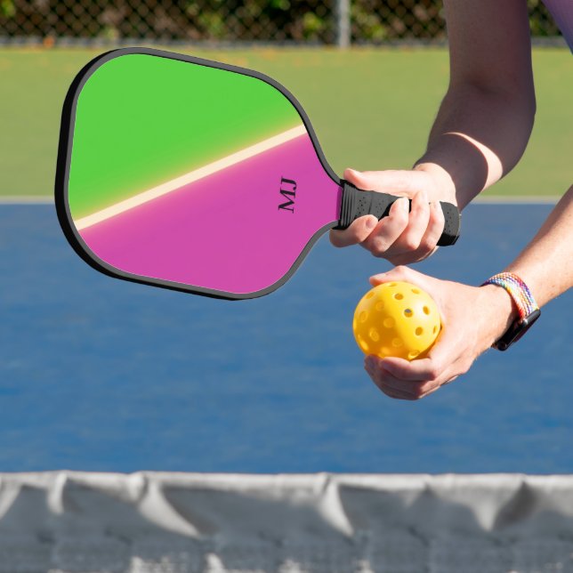 Green Purple Personalised Initials Pickleball Paddle (Insitu)