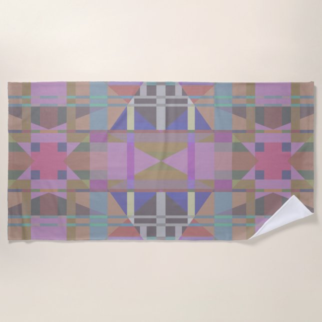 Green Purple Pink Geometric Beach Towel (Front)