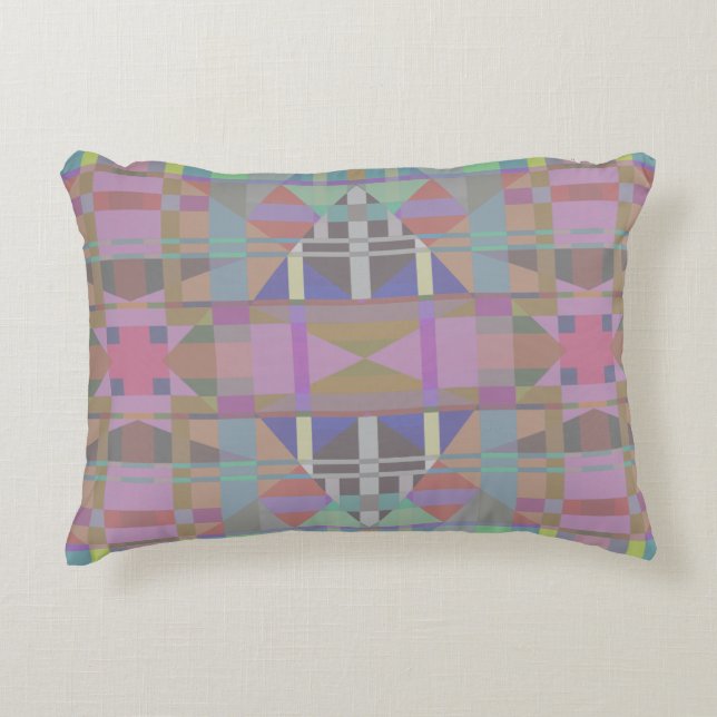 Green Purple Pink Geometric Decorative Cushion (Front)