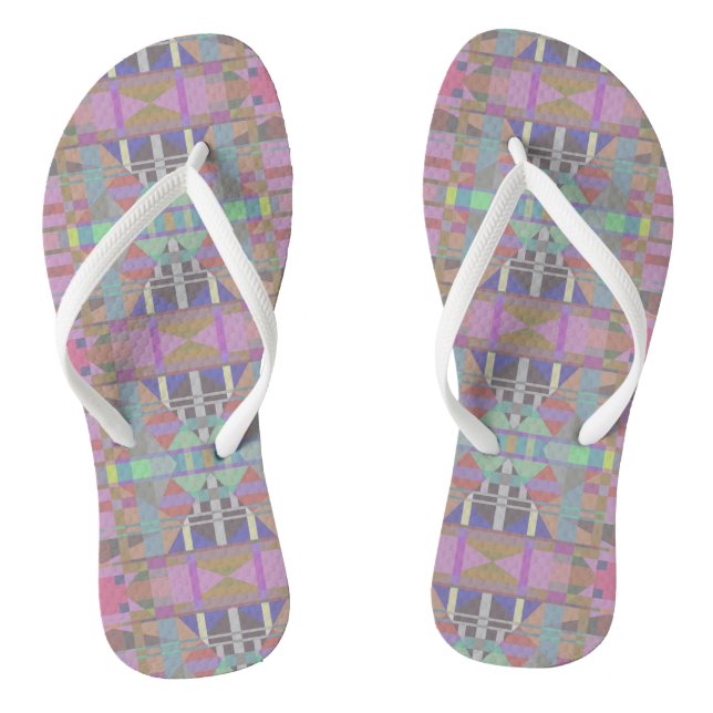 Green Purple Pink Geometric Flip Flops (Footbed)