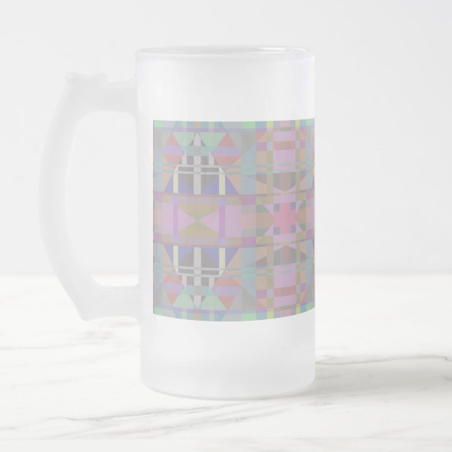 Green Purple Pink Geometric Frosted Glass Beer Mug (Left)