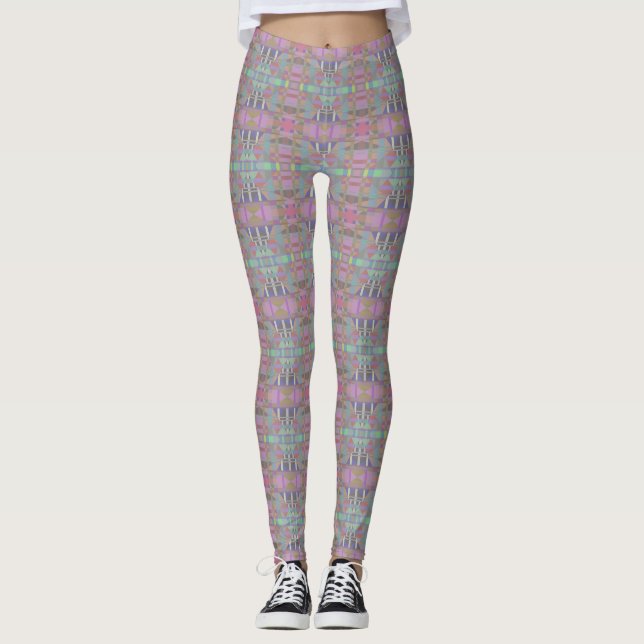 Green Purple Pink Geometric Leggings (Front)