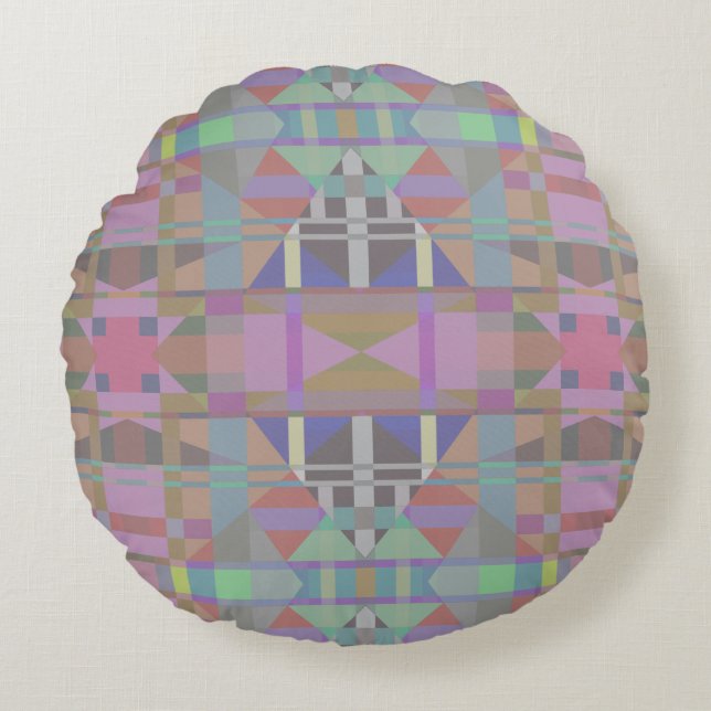 Green Purple Pink Geometric Round Cushion (Front)