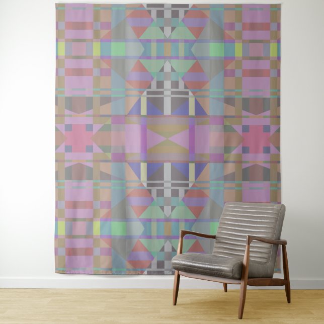 Green Purple Pink Geometric Tapestry (In Situ)