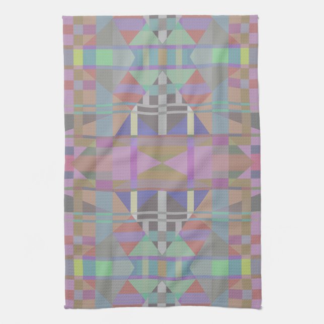 Green Purple Pink Geometric Tea Towel (Vertical)