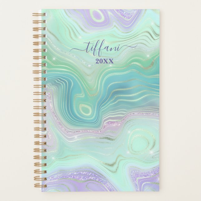 Green Purple Pink Teal Iridiescent Agate Planner (Front)