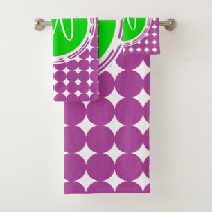 Green & Purple Polka Dot Monogram Bath Towel Set