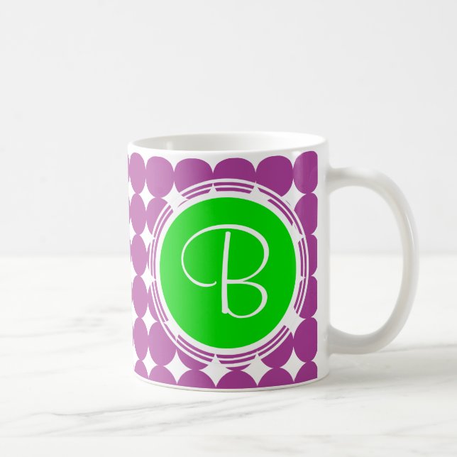 Green & Purple Polka Dot Monogram Coffee Mug (Right)