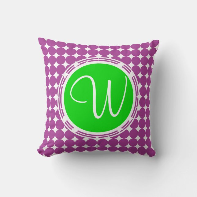 Green & Purple Polka Dot Monogram Cushion (Front)