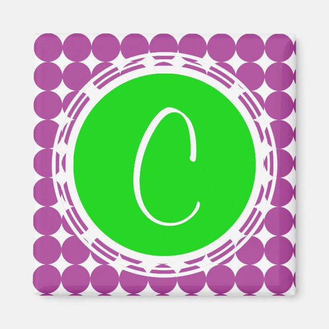 Green & Purple Polka Dot Monogram Magnet (Front)