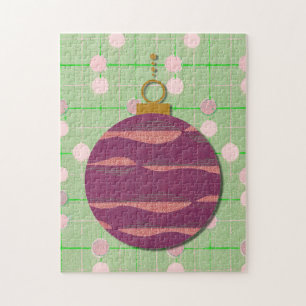 Green Purple Retro Christmas Ornament Puzzle