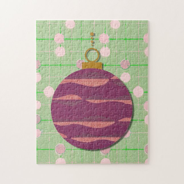 Green Purple Retro Christmas Ornament Puzzle (Vertical)