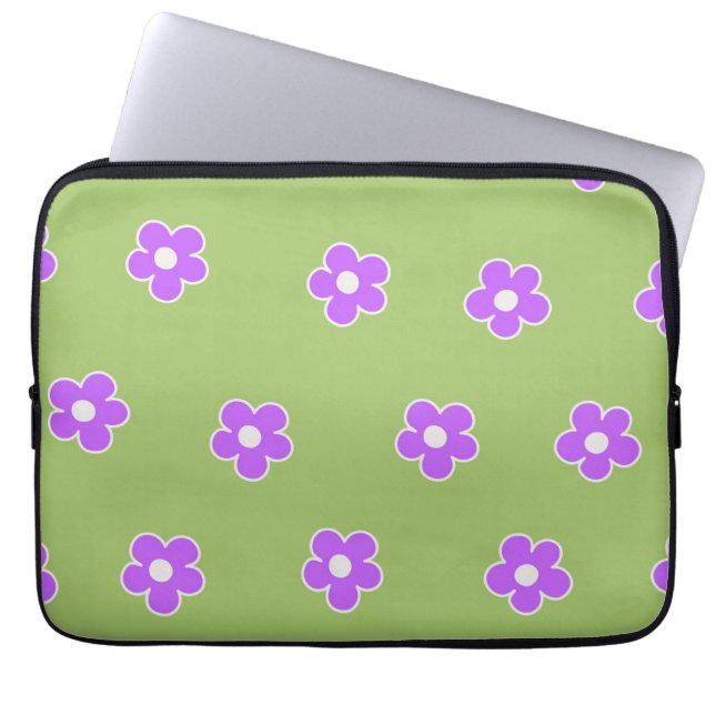 Green Purple Retro Y2K Flower Pattern Laptop Sleeve (Front)