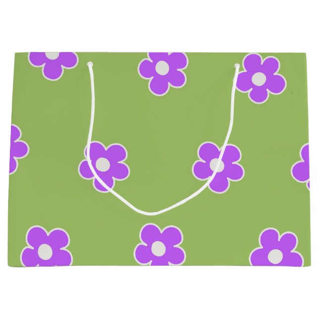 Green Purple Retro Y2K Flower Pattern Large Gift Bag (Front)