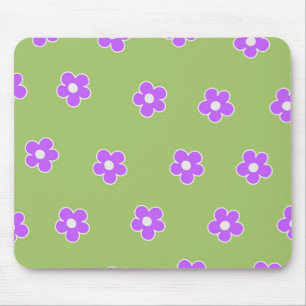 Green Purple Retro Y2K Flower Pattern Mouse Mat