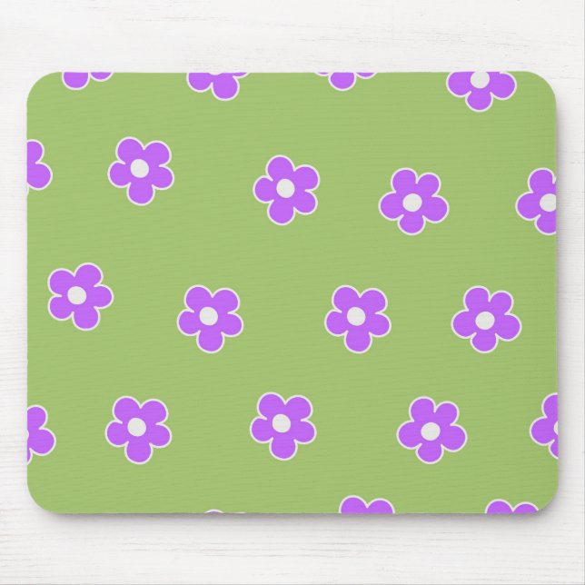 Green Purple Retro Y2K Flower Pattern Mouse Mat (Front)