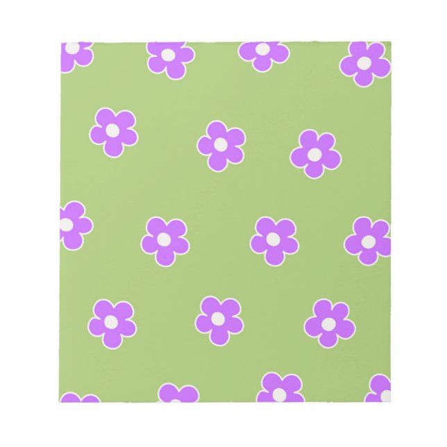 Green Purple Retro Y2K Flower Pattern Notepad (Front)