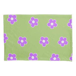 Green Purple Retro Y2K Flower Pattern Pillowcase