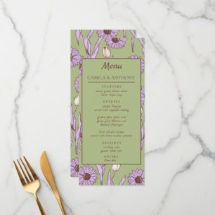 Green Purple Retro Y2K Funky Hippie Flower Pattern Menu