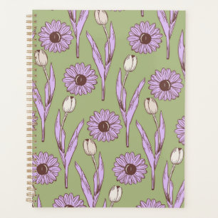 Green Purple Retro Y2K Funky Hippie Flower Pattern Planner