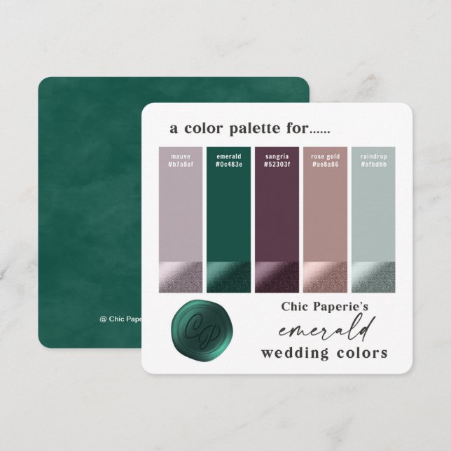 Green Purple Rose Gold Wedding Colour Palette Card (Front/Back)