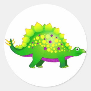 Green & Purple Spiky Dinosaur Classic Round Sticker