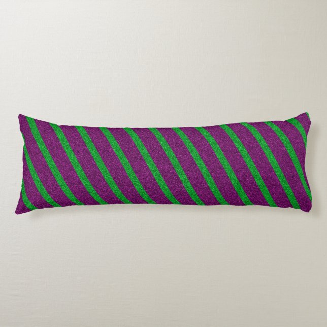 Green & Purple Stripes Glitter Body Cushion (Front)