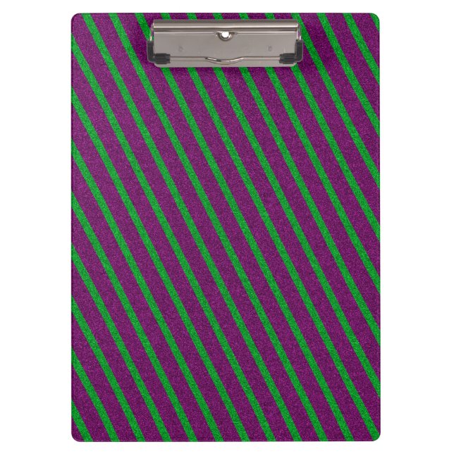 Green & Purple Stripes Glitter Clipboard (Front)