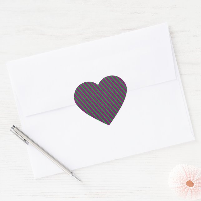 Green & Purple Stripes Glitter Heart Sticker (Envelope)