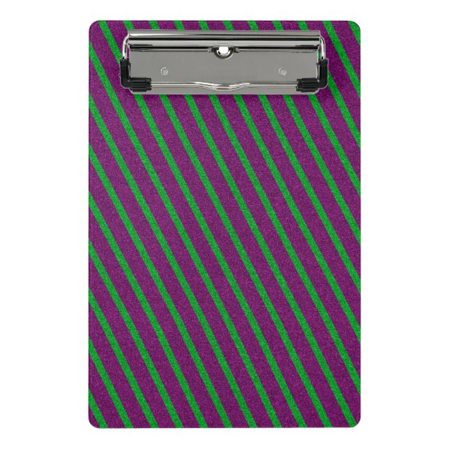 Green & Purple Stripes Glitter Mini Clipboard (Front)