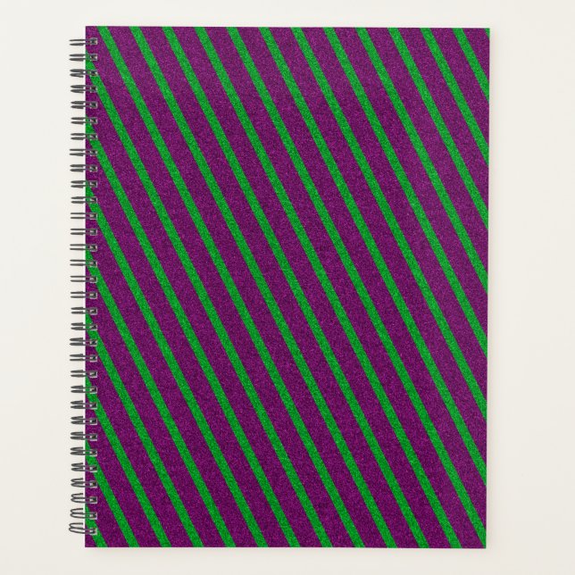 Green & Purple Stripes Glitter Planner (Front)