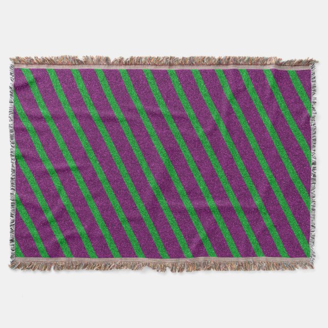 Green & Purple Stripes Glitter Throw Blanket (Front)