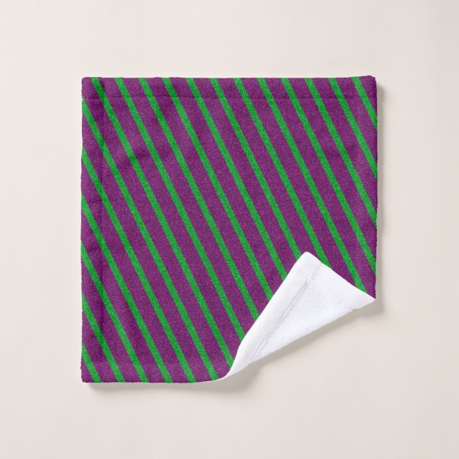 Green & Purple Stripes Glitter Wash Cloth (Wash Cloth)