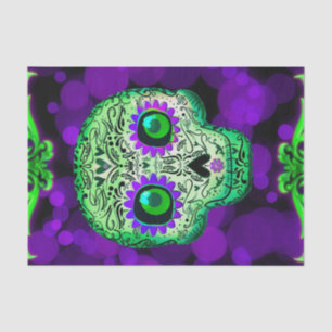 Green & Purple Sugar Skull Glowing Halloween Party Tissue Paper