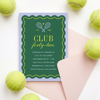 Green + Purple Tennis Club Adult Birthday Party Invitation