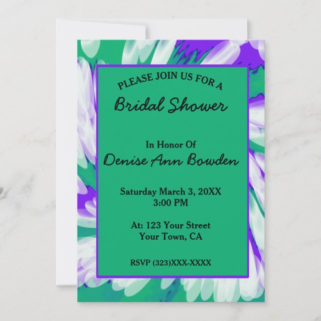 Green Purple Tie Dye Swirl Bridal Shower Invitation (Front)