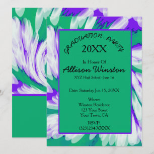 Green Purple Tie Dye Swirl Graduation Invitation