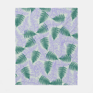 Green Purple Tropical Fern Botanical Spring Summer Fleece Blanket