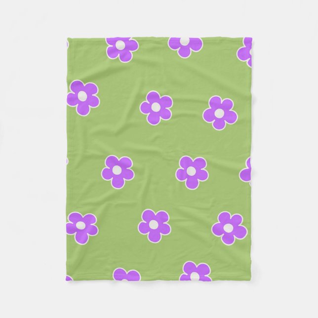 Green Purple Tropical Floral Botanical Summer Fleece Blanket (Front)