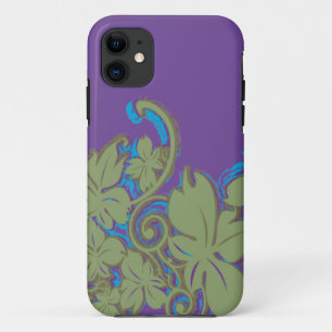 Green, Purple, Turquoise Leaf Floral iPhone 11 Case
