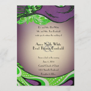Green Purple Vintage Peacock Wedding Invitation