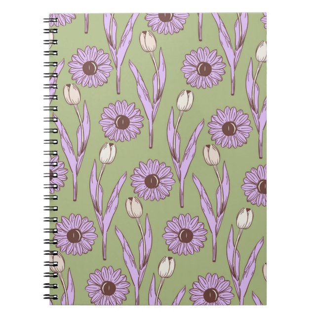 Green Purple Wildflower Boho Modern Floral Design Notebook (Front)