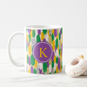 Green Purple Yellow Brushstrokes Pattern Monogram Coffee Mug