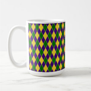 GREEN PURPLE YELLOW MARDI GRAS DIAMOND COFFEE MUG