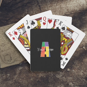 Green purple yellow red Monogram Initial  A black Playing Cards