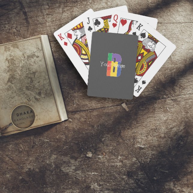 Green purple yellow red Monogram Initial  B grey Playing Cards (Creator Uploaded)