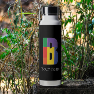 Green purple yellow red Monogram Initial B Water Bottle