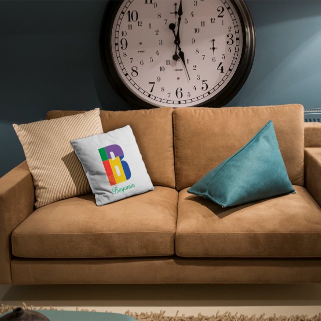 Green purple yellow red Monogram Initial   Cushion (Creator Uploaded)